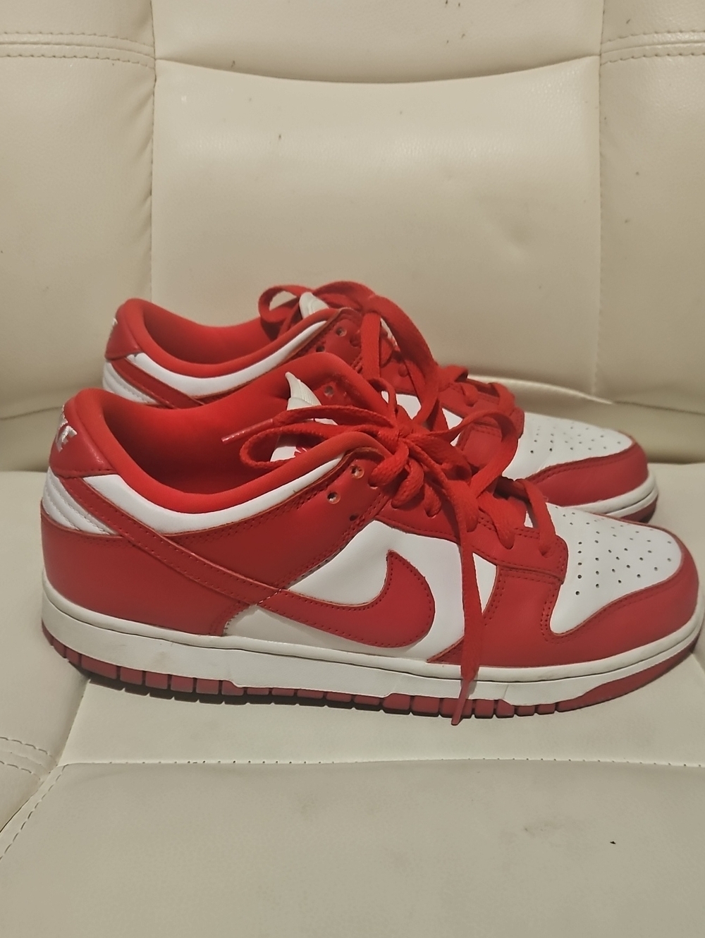 Men's Nike Dunk Red and White Low-Top Sneakers